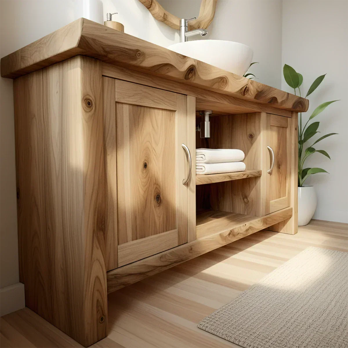 Live Edge Solid Wood Bathroom Vanity – Japandi Minimalist - Elitegemse