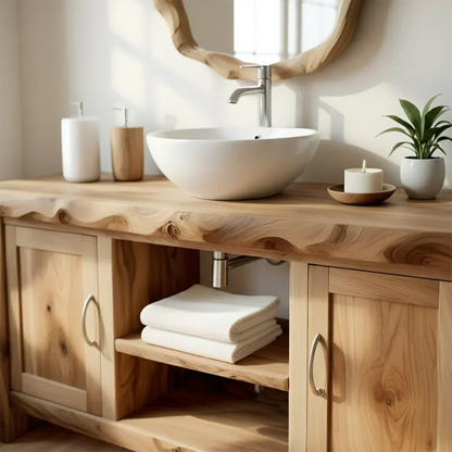 Live Edge Solid Wood Bathroom Vanity – Japandi Minimalist - Elitegemse
