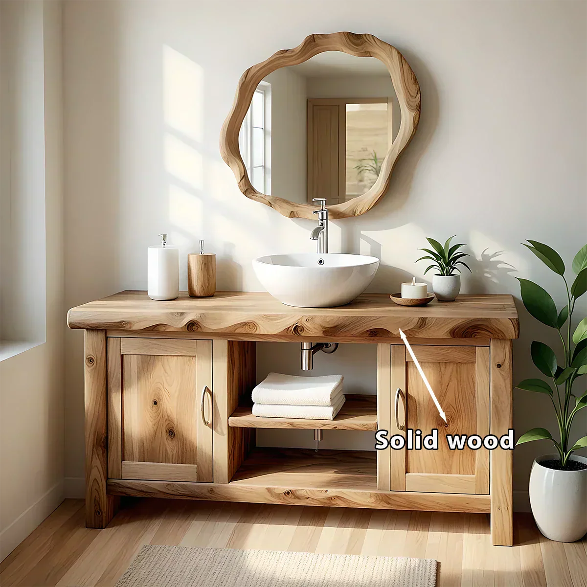 Live Edge Solid Wood Bathroom Vanity – Japandi Minimalist - Elitegemse