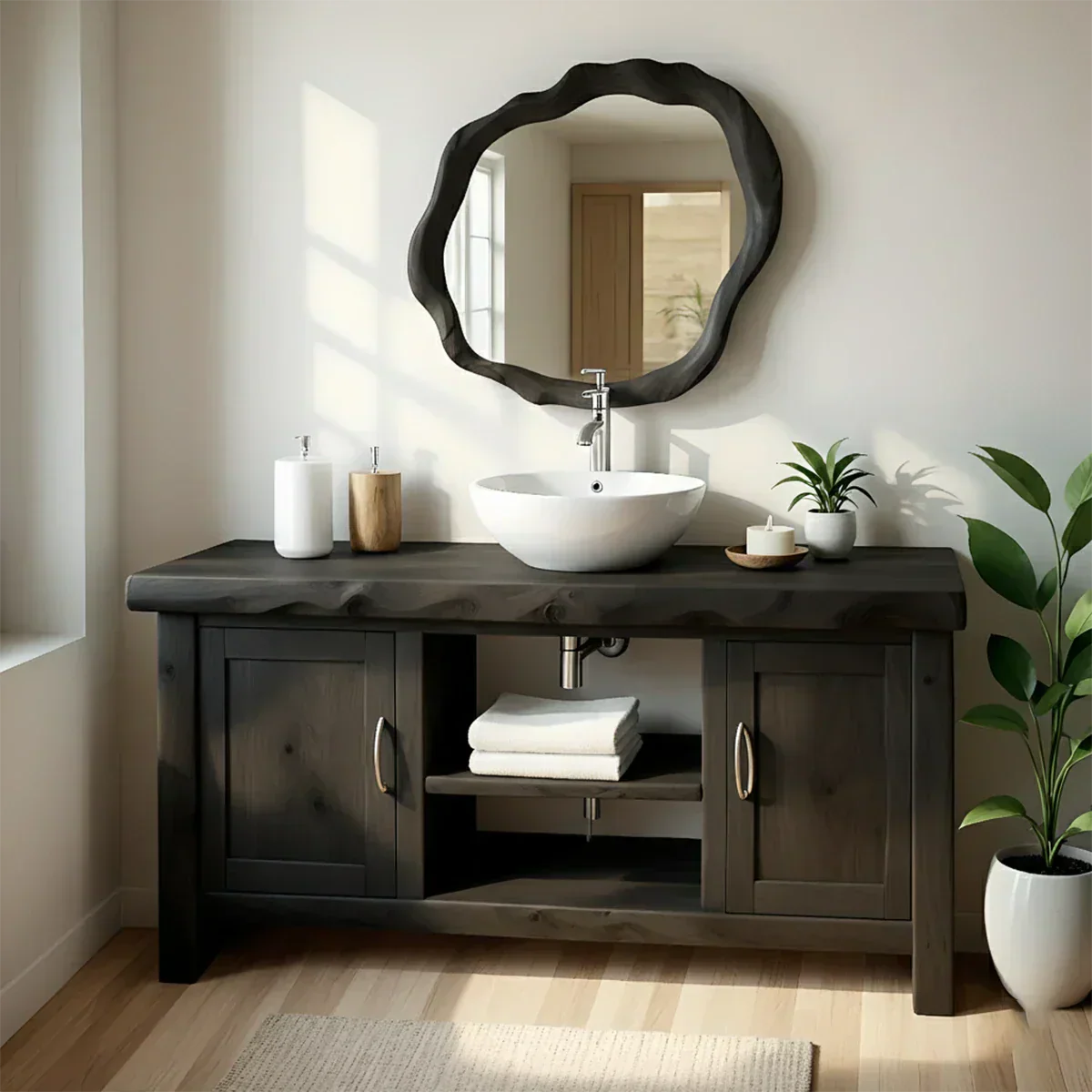 Live Edge Solid Wood Bathroom Vanity – Japandi Minimalist - Elitegemse