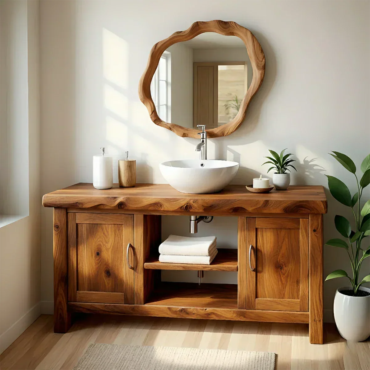 Live Edge Solid Wood Bathroom Vanity – Japandi Minimalist - Elitegemse