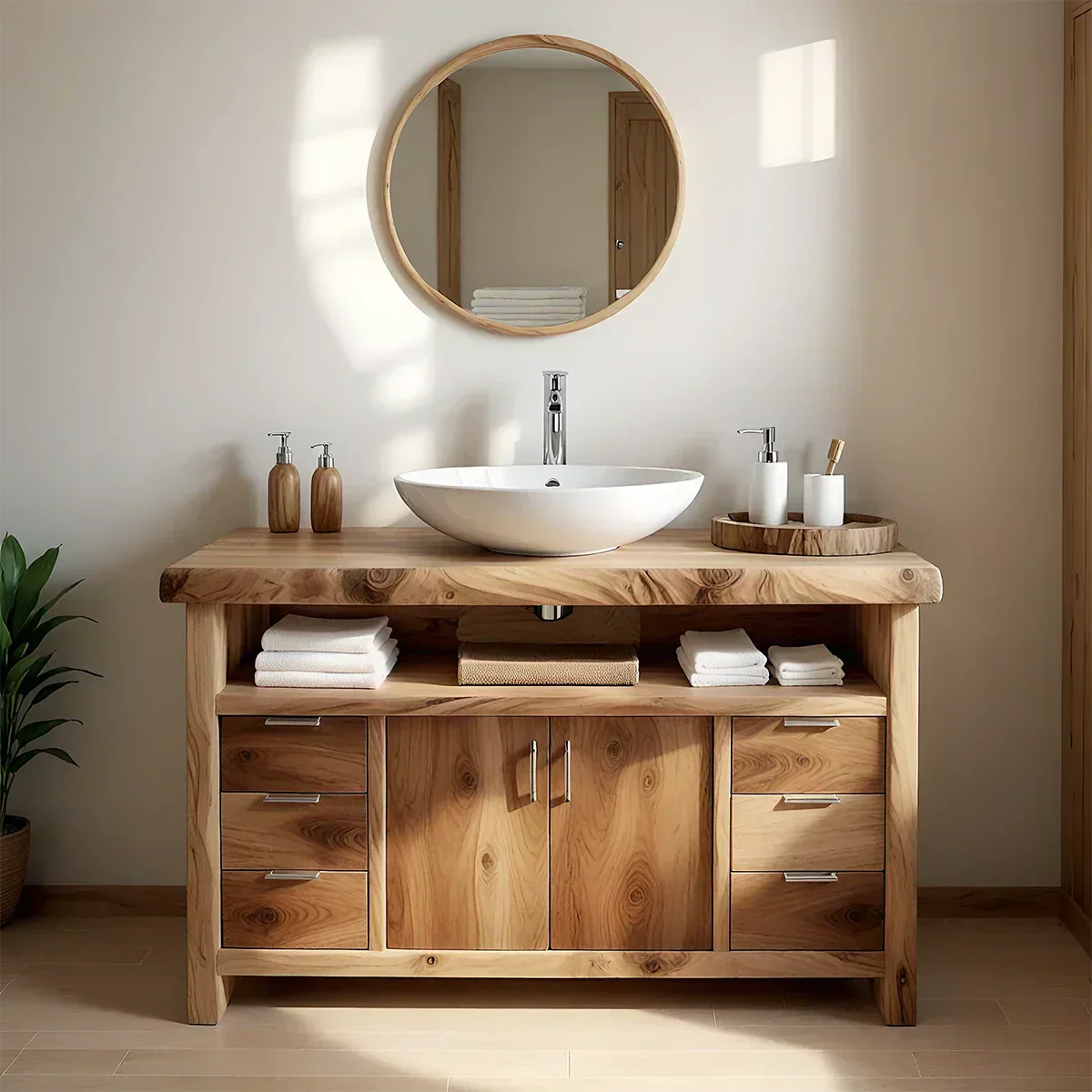Live Edge Solid Wood Bathroom Vanity – Japandi Rustic Design - Elitegemse
