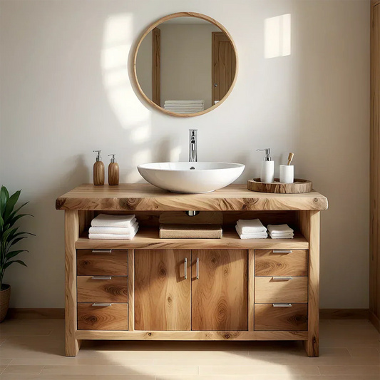 Live Edge Solid Wood Bathroom Vanity – Japandi Rustic Design - Elitegemse