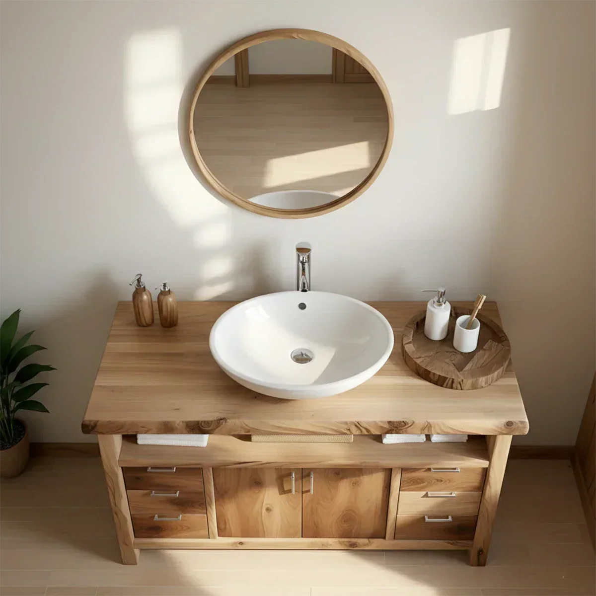 Live Edge Solid Wood Bathroom Vanity – Japandi Rustic Design - Elitegemse
