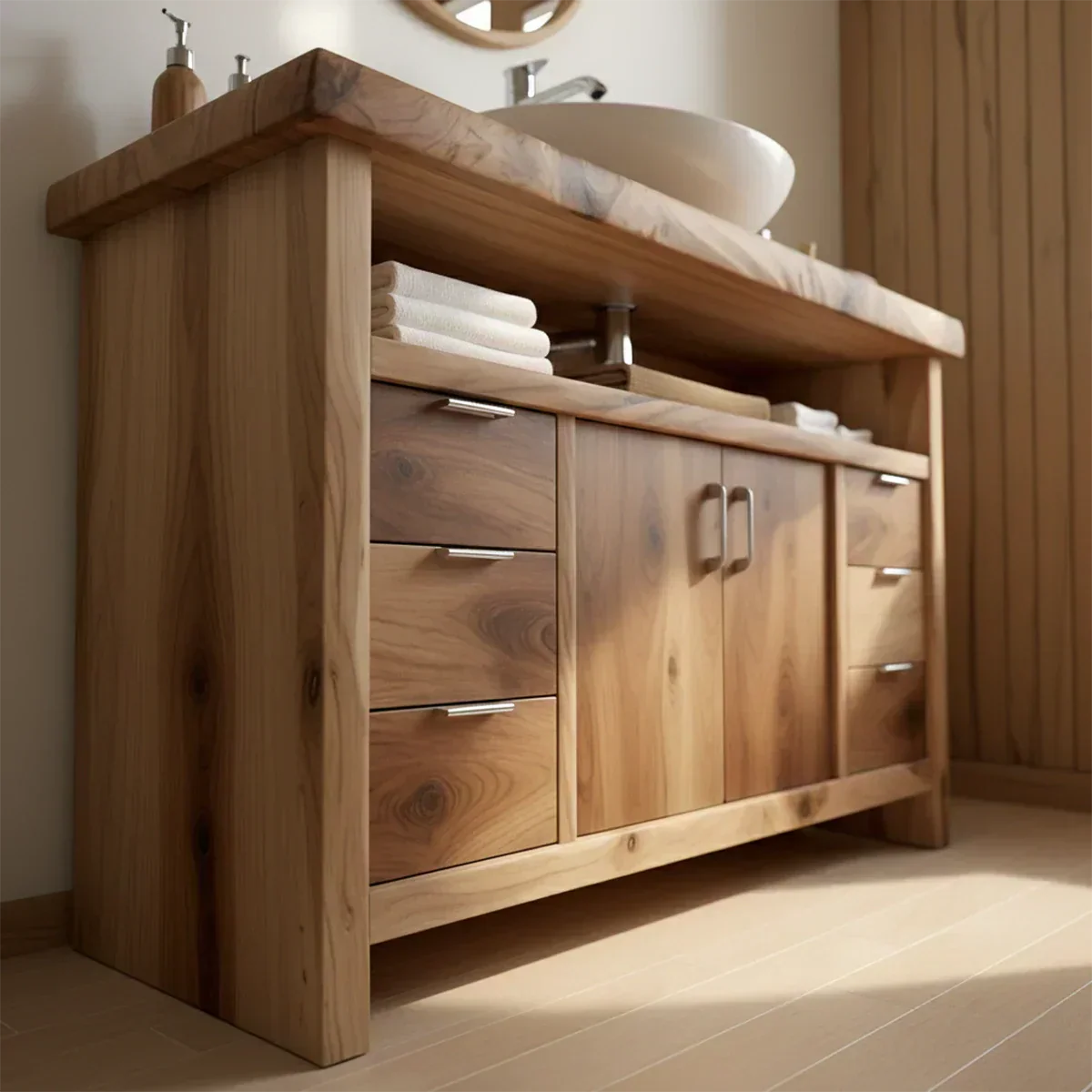 Live Edge Solid Wood Bathroom Vanity – Japandi Rustic Design - Elitegemse