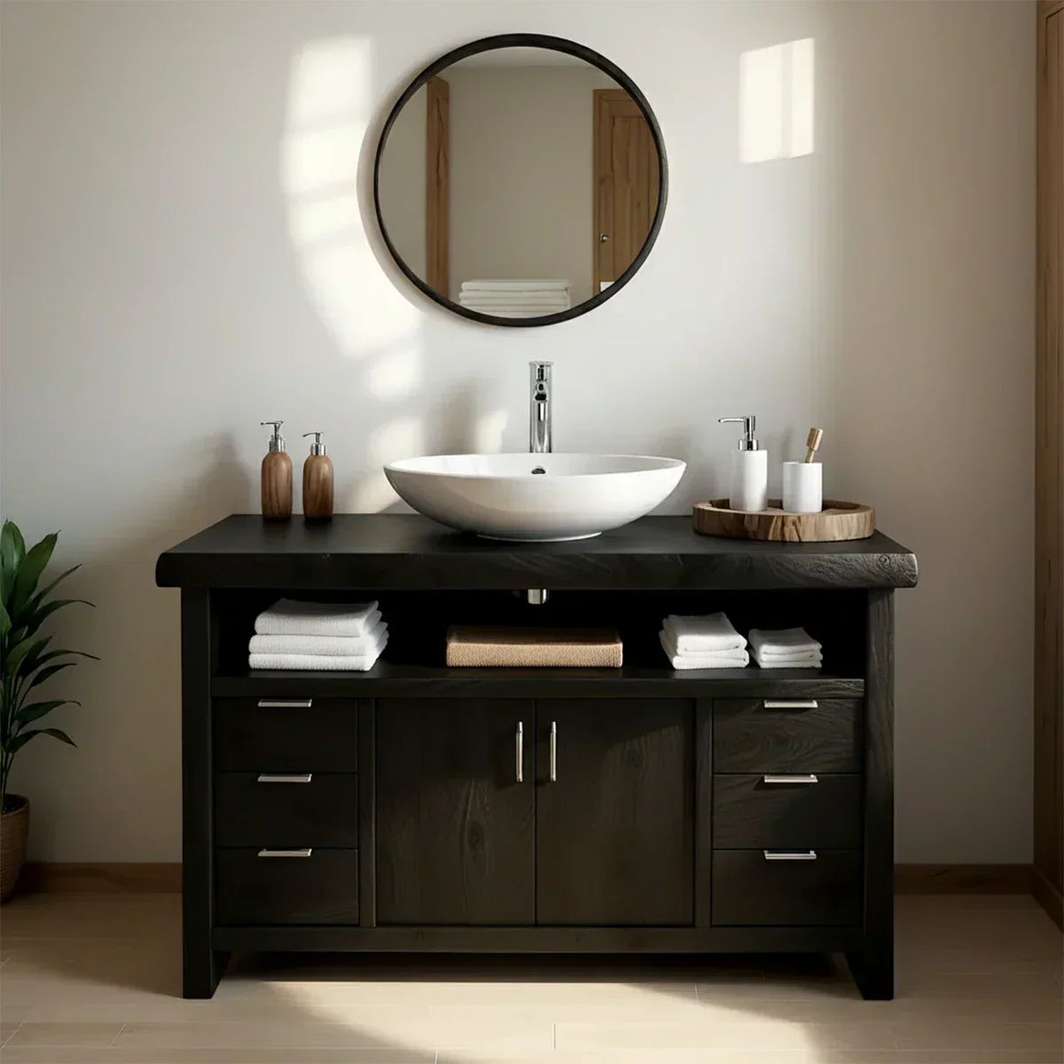 Live Edge Solid Wood Bathroom Vanity – Japandi Rustic Design - Elitegemse