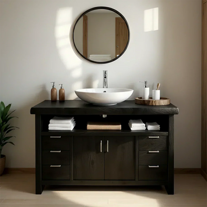 Live Edge Solid Wood Bathroom Vanity – Japandi Rustic Design - Elitegemse
