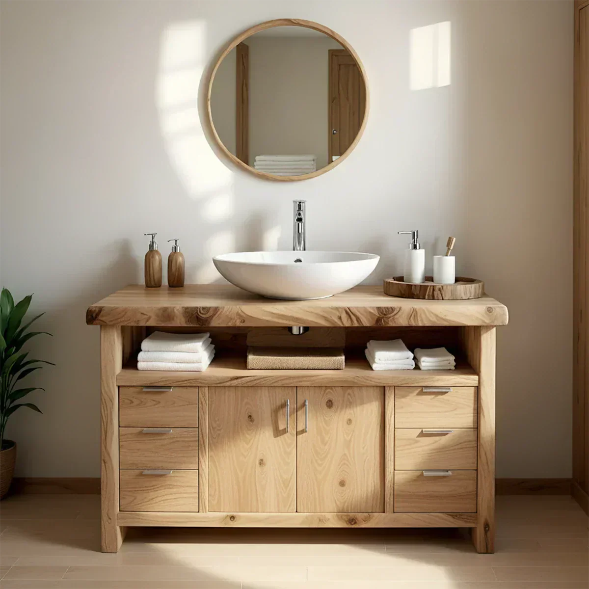 Live Edge Solid Wood Bathroom Vanity – Japandi Rustic Design - Elitegemse