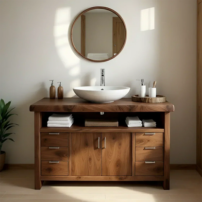 Live Edge Solid Wood Bathroom Vanity – Japandi Rustic Design - Elitegemse