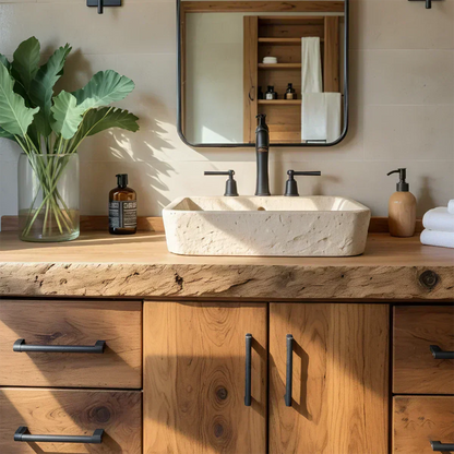 Live Edge Solid Wood Bathroom Vanity – Rustic Wabi-Sabi Cabinet - Elitegemse