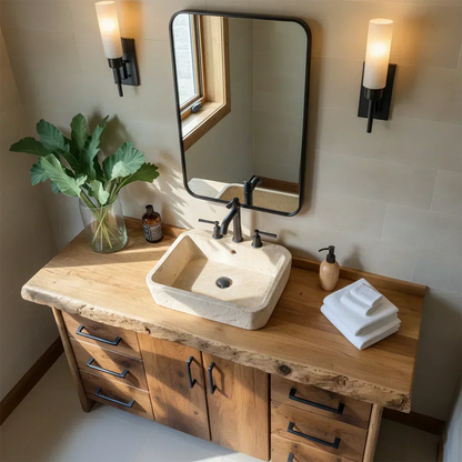 Live Edge Solid Wood Bathroom Vanity – Rustic Wabi-Sabi Cabinet - Elitegemse