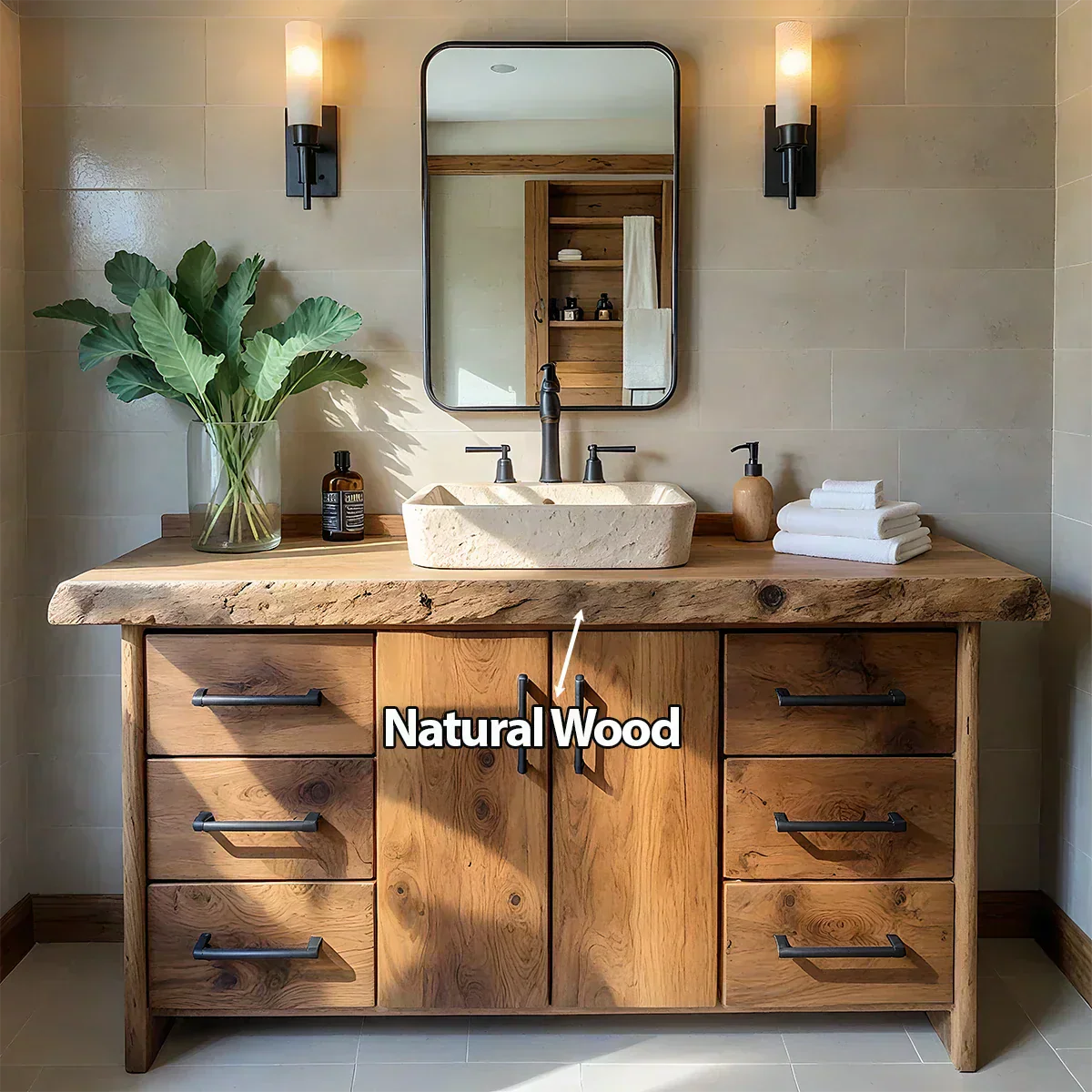 Live Edge Solid Wood Bathroom Vanity – Rustic Wabi-Sabi Cabinet - Elitegemse