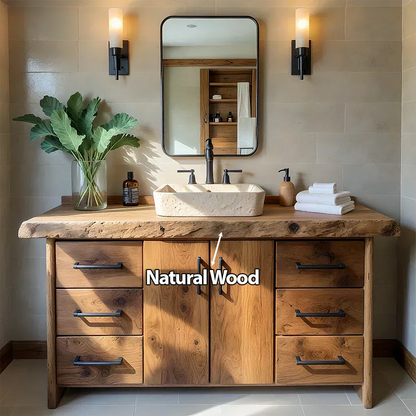 Live Edge Solid Wood Bathroom Vanity – Rustic Wabi-Sabi Cabinet - Elitegemse