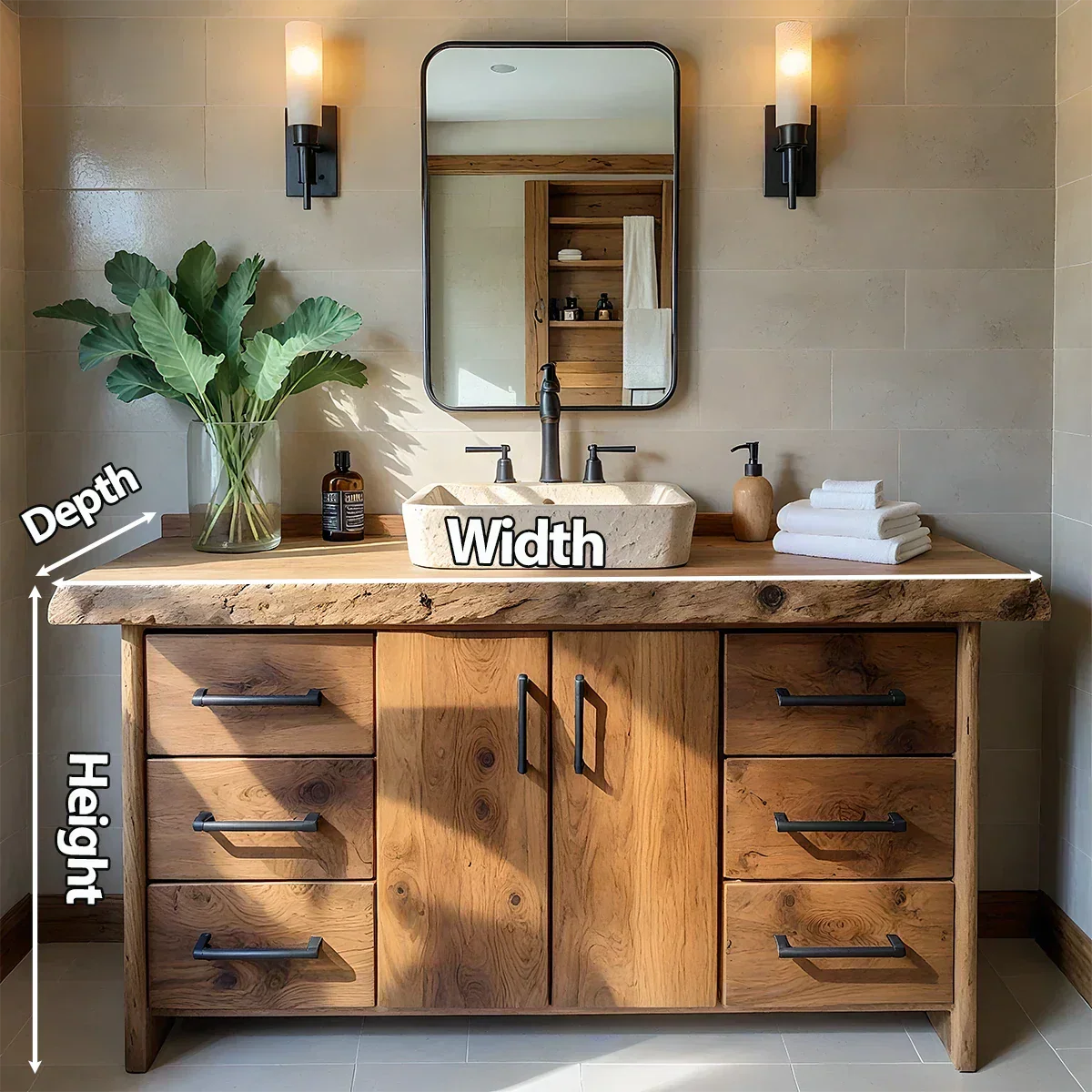 Live Edge Solid Wood Bathroom Vanity – Rustic Wabi-Sabi Cabinet - Elitegemse