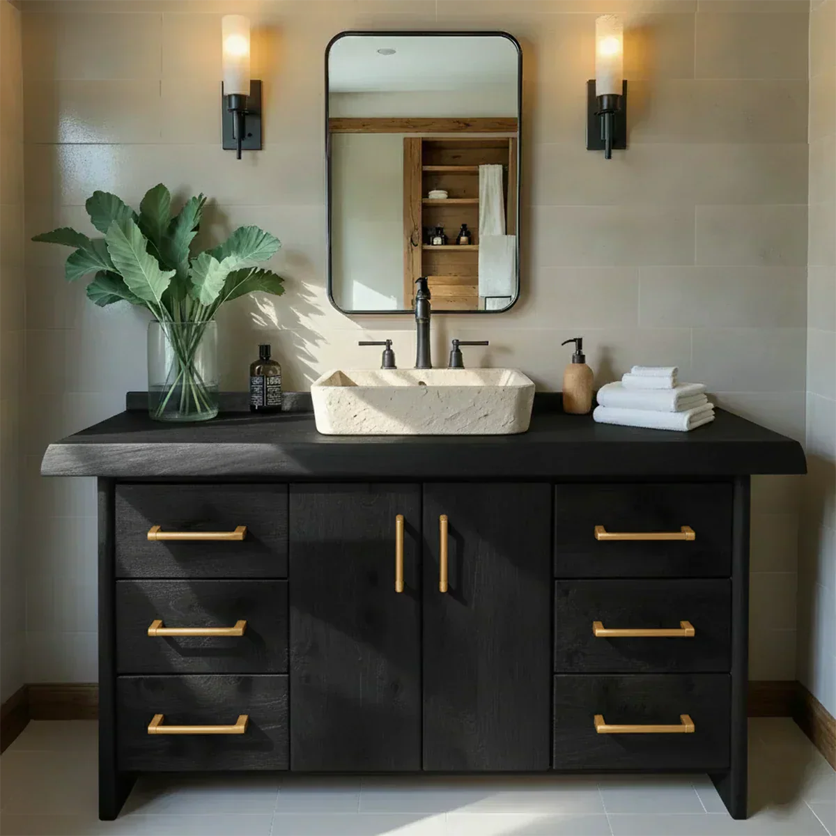 Live Edge Solid Wood Bathroom Vanity – Rustic Wabi-Sabi Cabinet - Elitegemse
