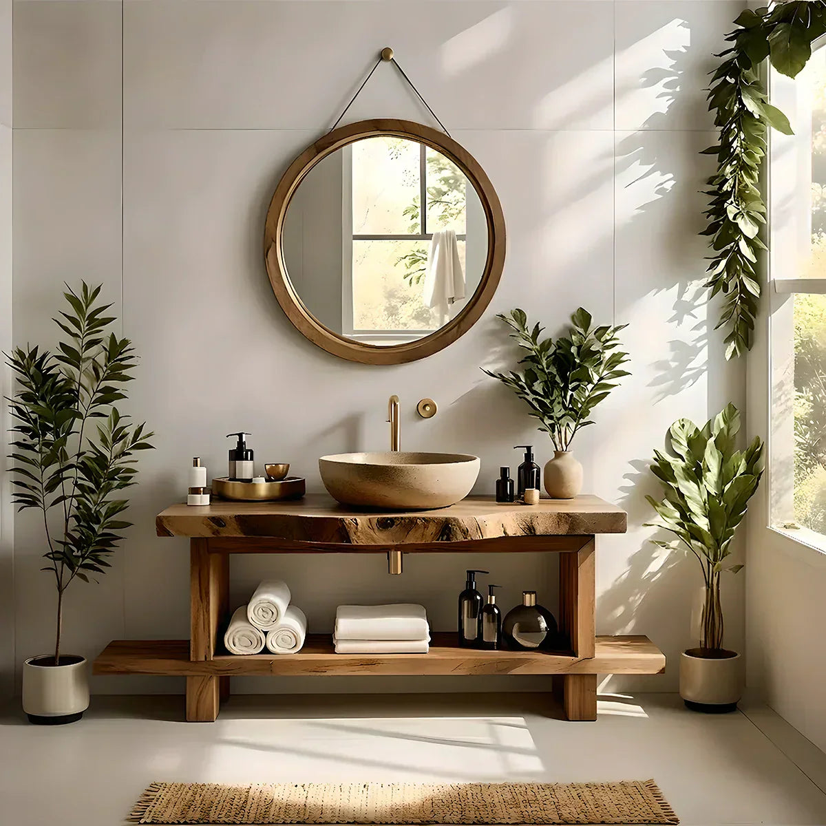 Live Edge Solid Wood Bathroom Vanity with Open Shelf – Handmade - Elitegemse