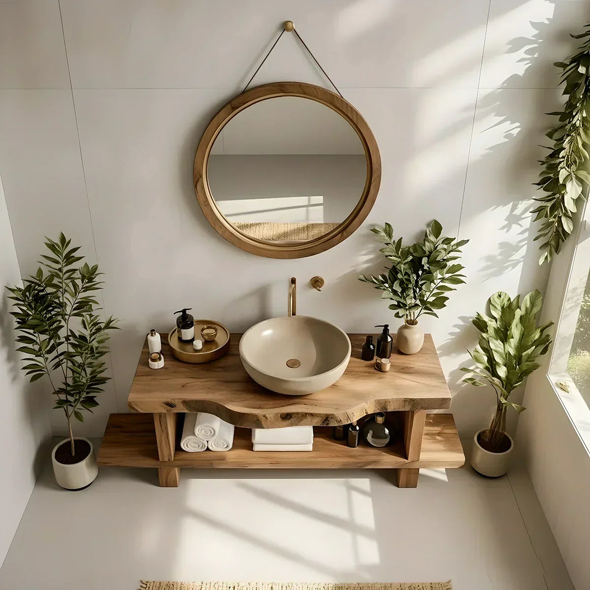 Live Edge Solid Wood Bathroom Vanity with Open Shelf – Handmade - Elitegemse