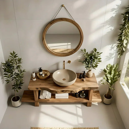 Live Edge Solid Wood Bathroom Vanity with Open Shelf – Handmade - Elitegemse