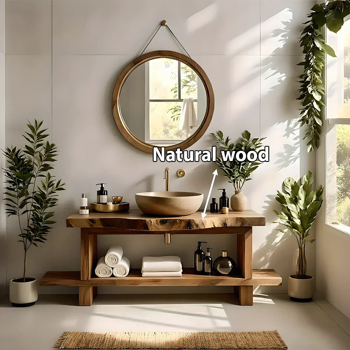 Live Edge Solid Wood Bathroom Vanity with Open Shelf – Handmade - Elitegemse