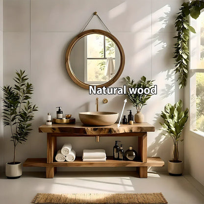 Live Edge Solid Wood Bathroom Vanity with Open Shelf – Handmade - Elitegemse