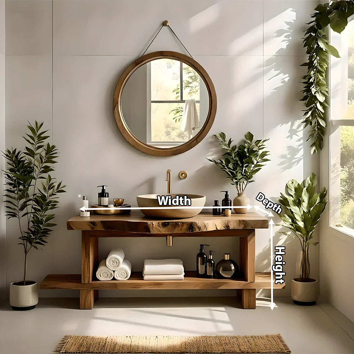 Live Edge Solid Wood Bathroom Vanity with Open Shelf – Handmade - Elitegemse