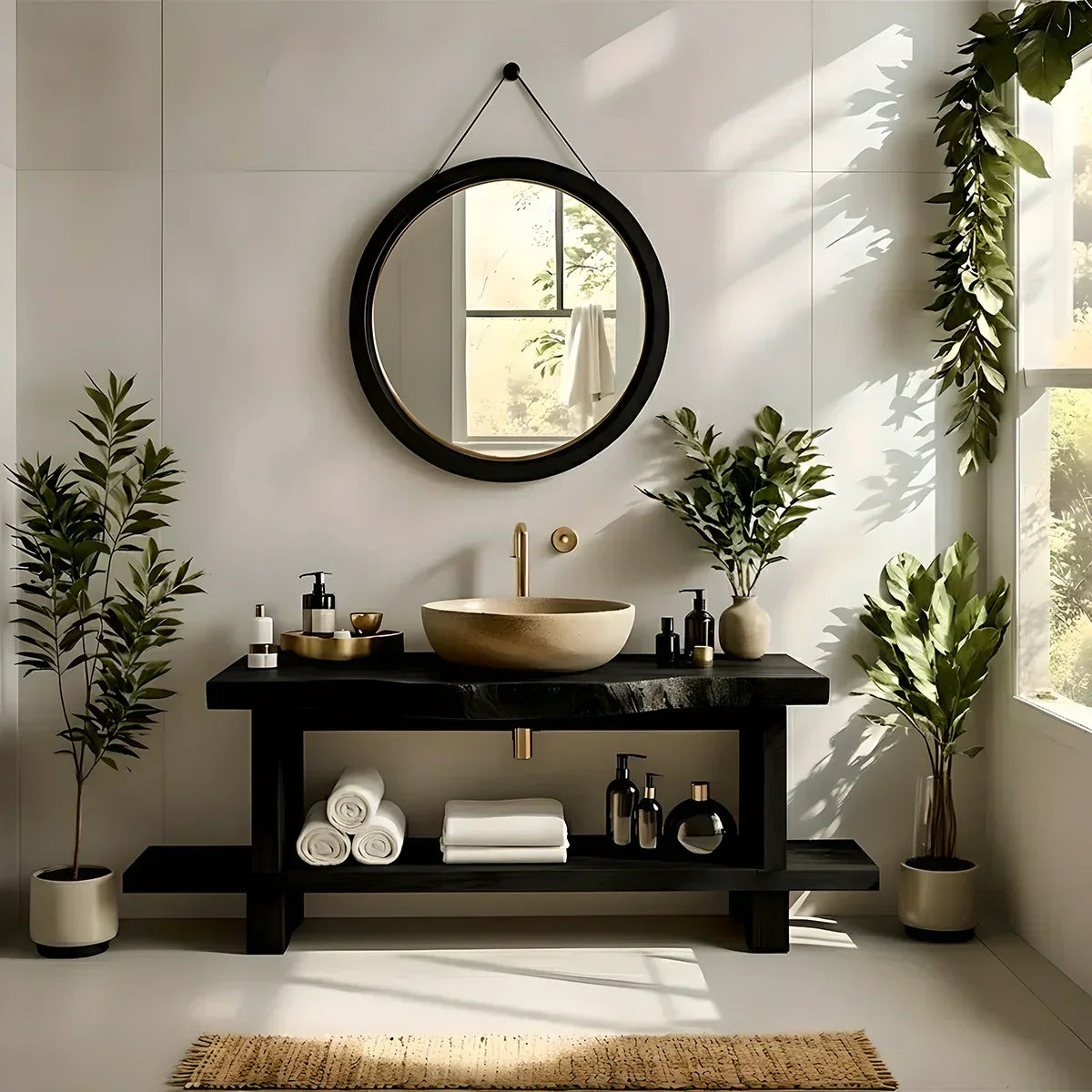 Live Edge Solid Wood Bathroom Vanity with Open Shelf – Handmade - Elitegemse