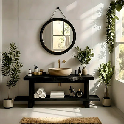 Live Edge Solid Wood Bathroom Vanity with Open Shelf – Handmade - Elitegemse