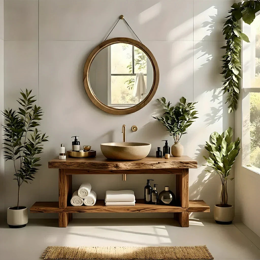 Live Edge Solid Wood Bathroom Vanity with Open Shelf – Handmade - Elitegemse