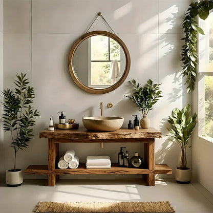 Live Edge Solid Wood Bathroom Vanity with Open Shelf – Handmade - Elitegemse