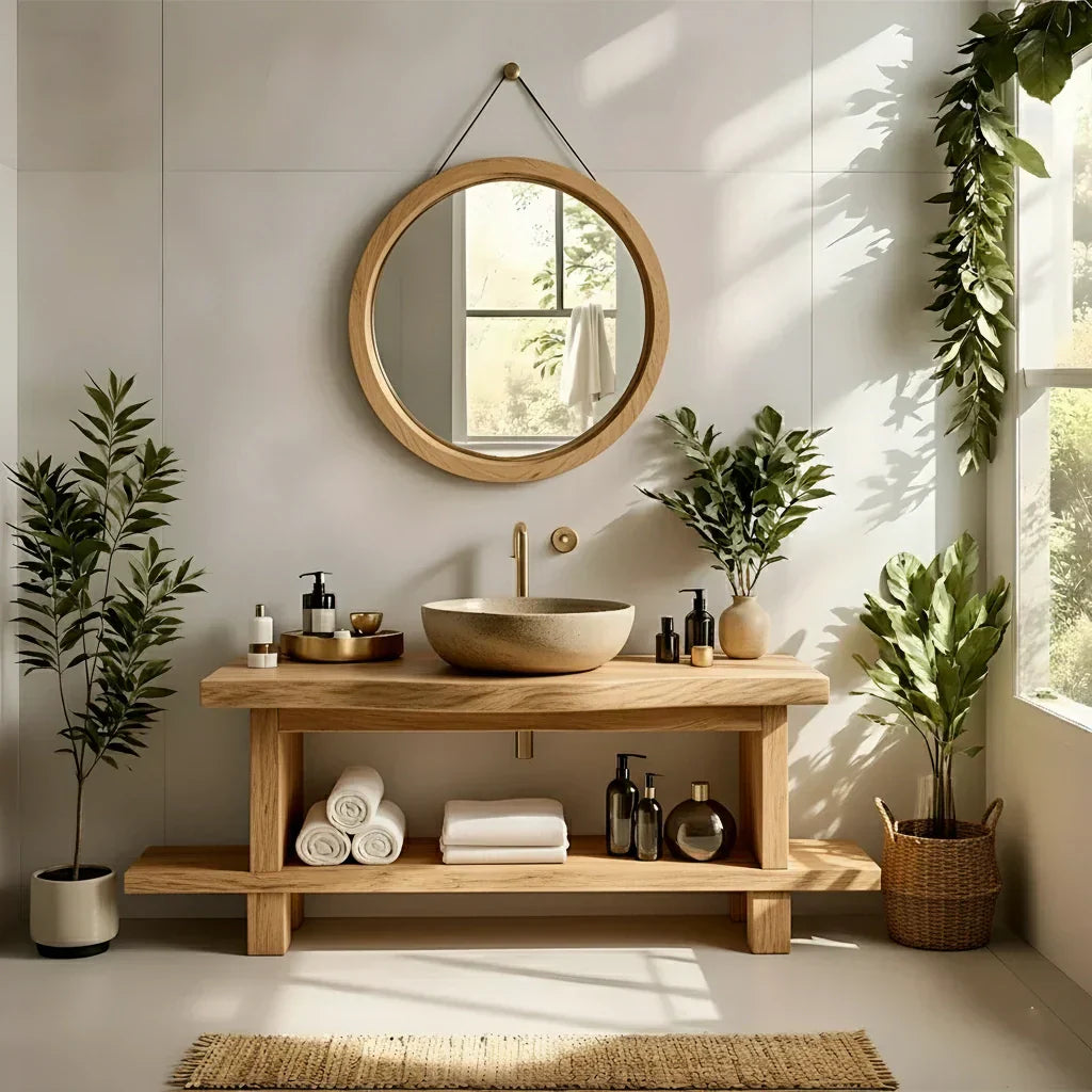 Live Edge Solid Wood Bathroom Vanity with Open Shelf – Handmade - Elitegemse