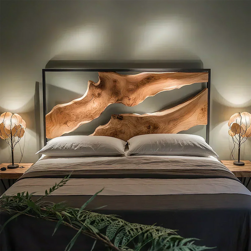 Live Edge Solid Wood Headboard – Sculptural Natural Form - Woodenecho