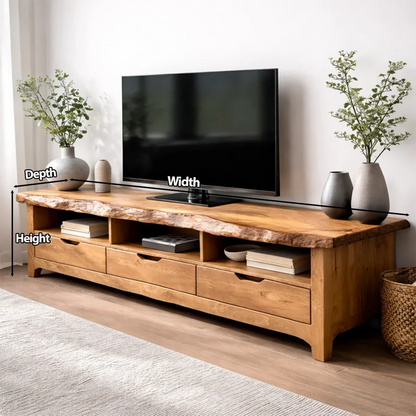 Live Edge Solid Wood TV Stand with Drawers and Open Storage - Elitegemse