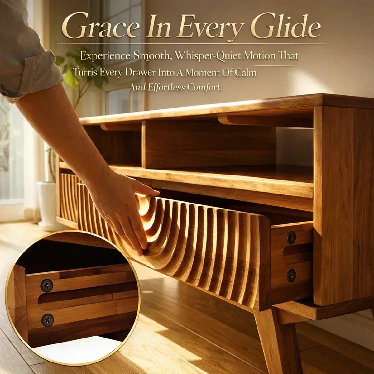 Low Solid Wood Japandi TV Stand – Minimal Zen Media Console - Woodenecho