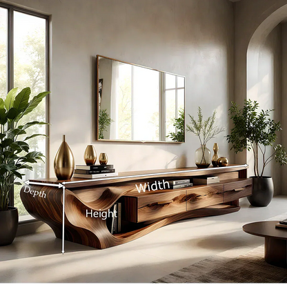 Luxury Wave-Carved Solid Wood TV Stand - Organic Modern Media Console - Elitegemse