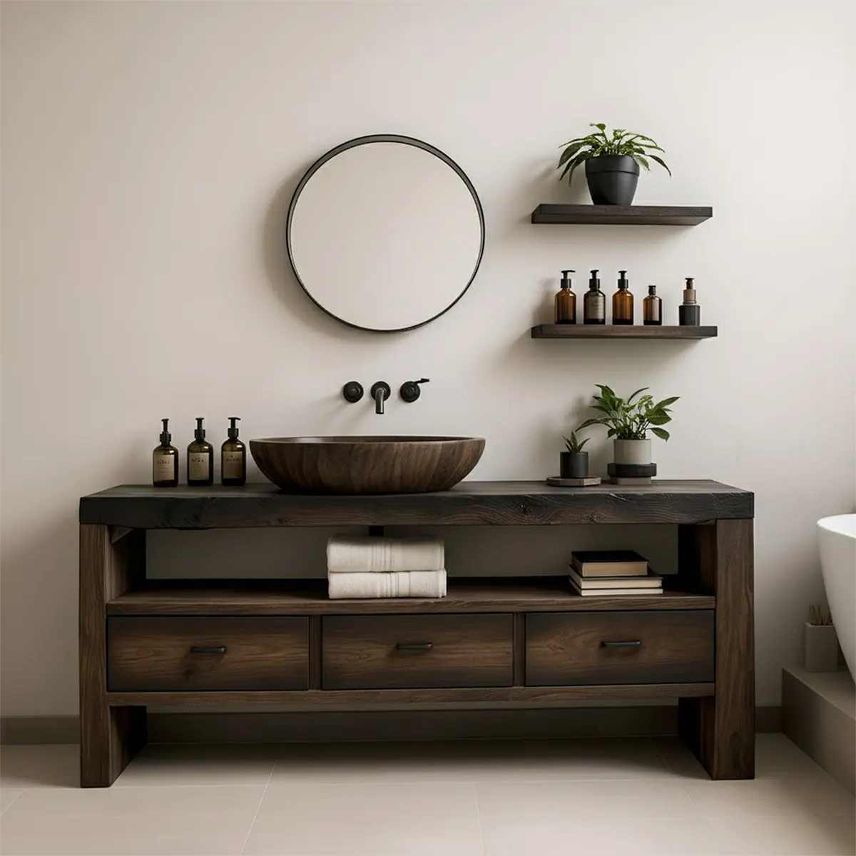 Midnight Oak Vanity – Modern Zen Solid Wood Bathroom - Elitegemse