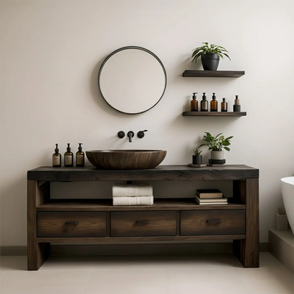 Midnight Oak Vanity – Modern Zen Solid Wood Bathroom - Elitegemse