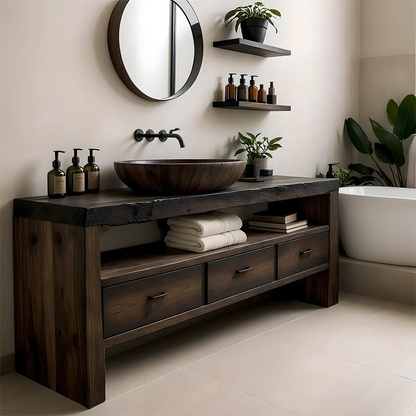 Midnight Oak Vanity – Modern Zen Solid Wood Bathroom - Elitegemse