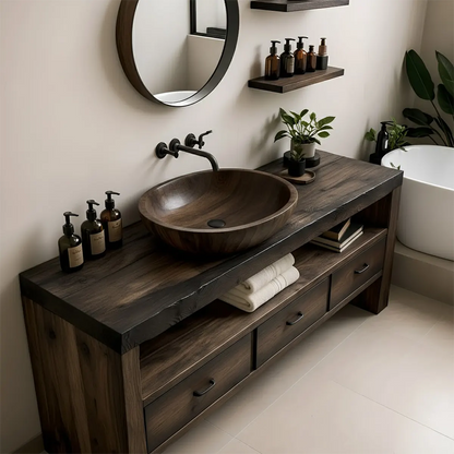 Midnight Oak Vanity – Modern Zen Solid Wood Bathroom - Elitegemse