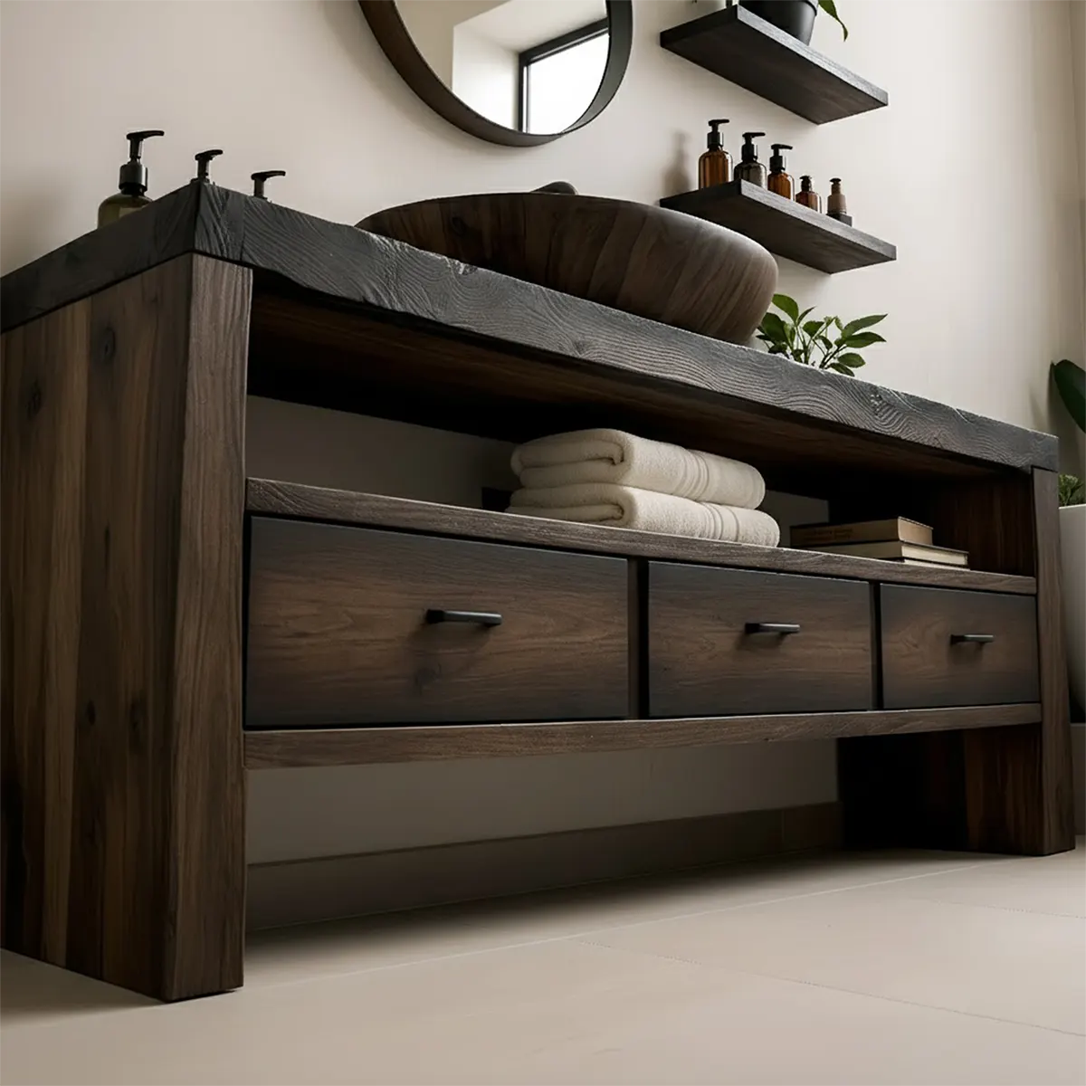 Midnight Oak Vanity – Modern Zen Solid Wood Bathroom - Elitegemse