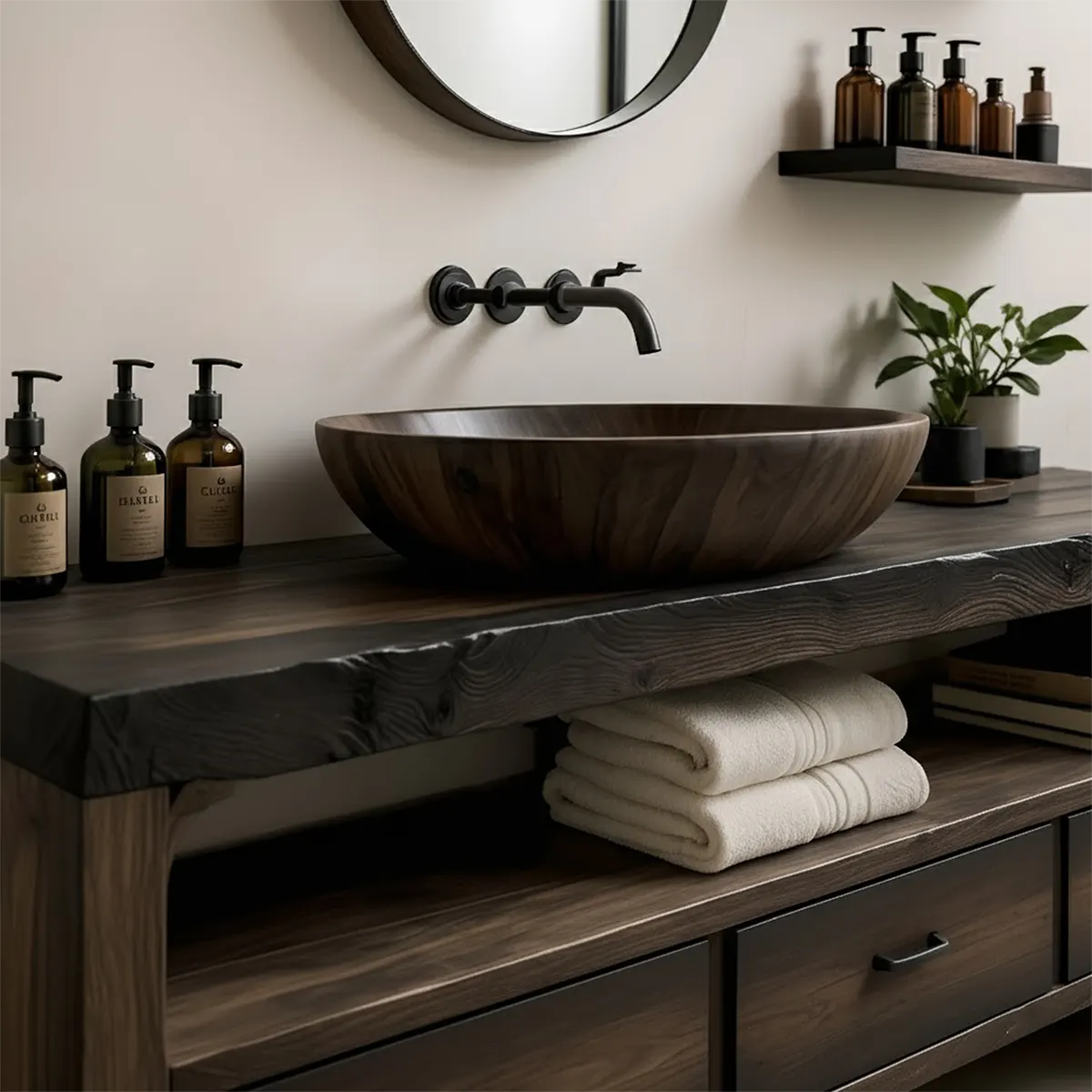 Midnight Oak Vanity – Modern Zen Solid Wood Bathroom - Elitegemse