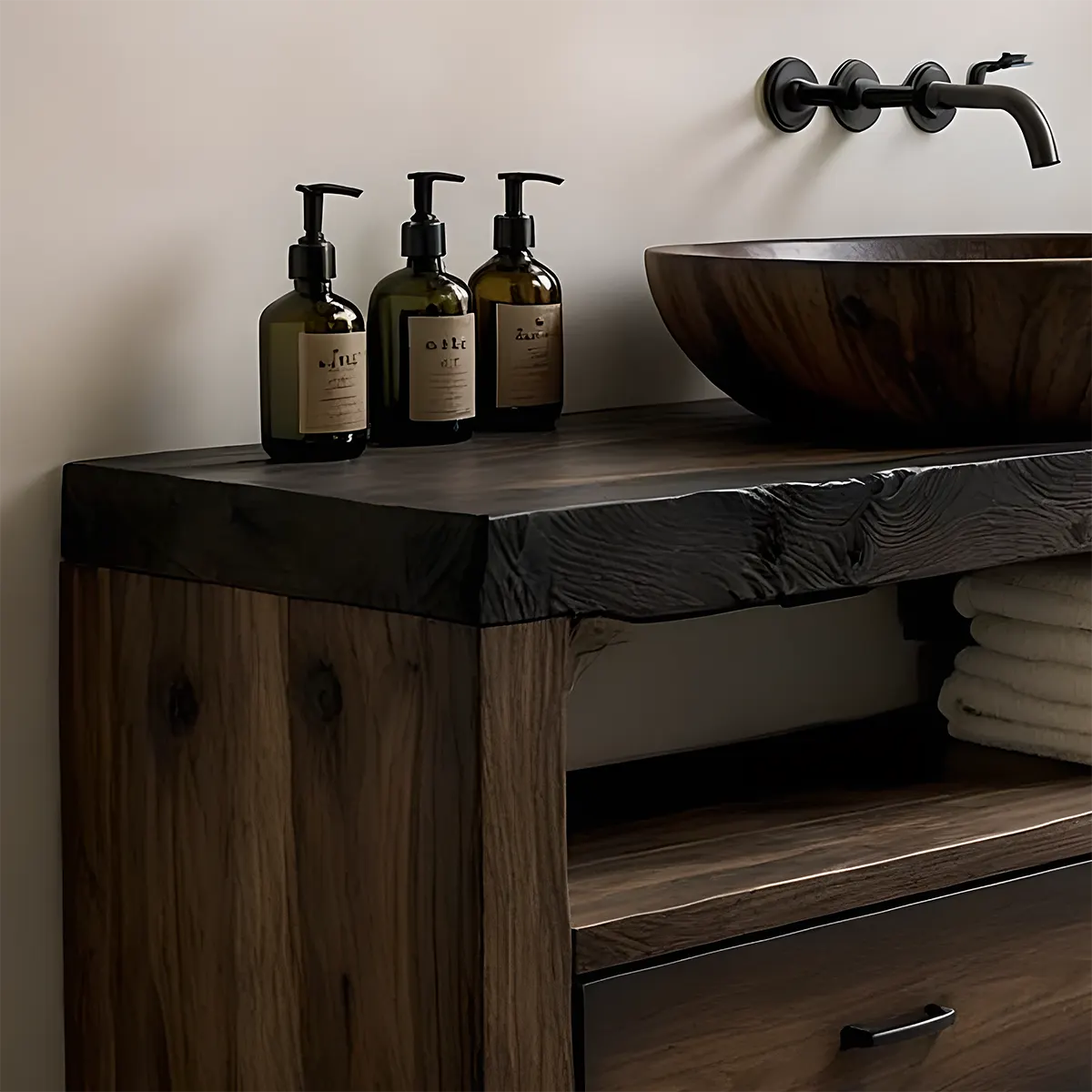 Midnight Oak Vanity – Modern Zen Solid Wood Bathroom - Elitegemse