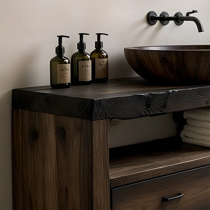 Midnight Oak Vanity – Modern Zen Solid Wood Bathroom - Elitegemse