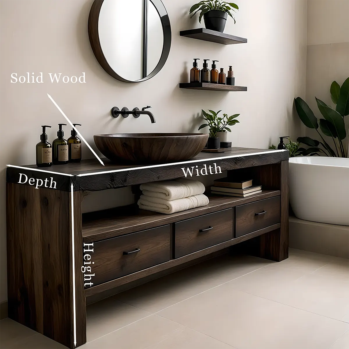 Midnight Oak Vanity – Modern Zen Solid Wood Bathroom - Elitegemse