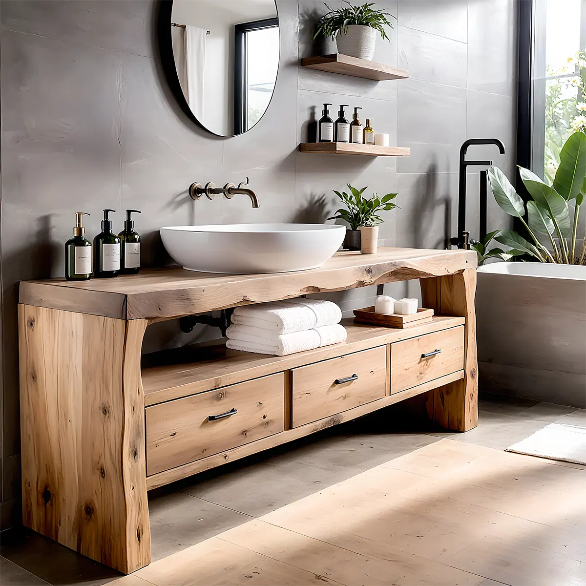 Midnight Oak Vanity – Modern Zen Solid Wood Bathroom - Elitegemse