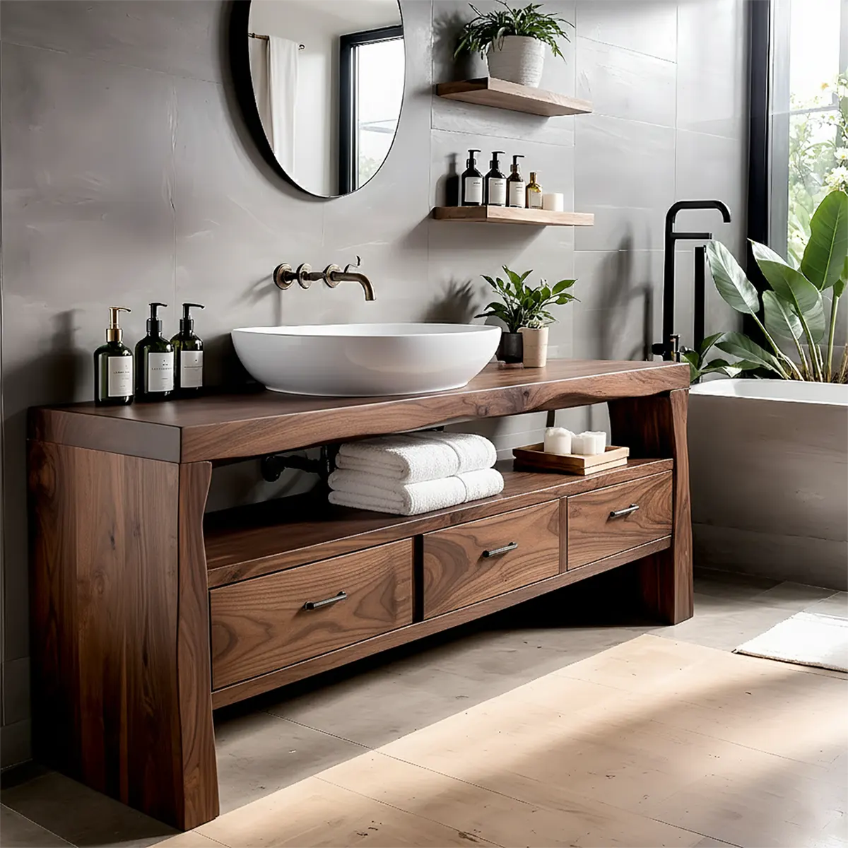 Midnight Oak Vanity – Modern Zen Solid Wood Bathroom - Elitegemse