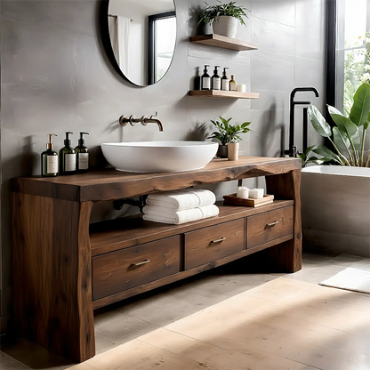 Midnight Oak Vanity – Modern Zen Solid Wood Bathroom - Elitegemse