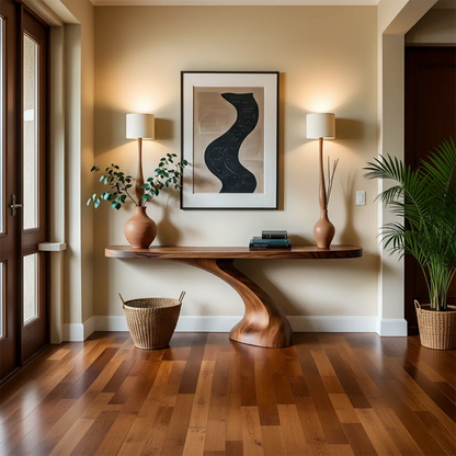 Minimalist Sculptural Console Table in Natural Solid Wood for Entryway - Woodenecho