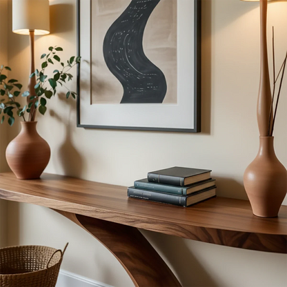 Minimalist Sculptural Console Table in Natural Solid Wood for Entryway - Woodenecho