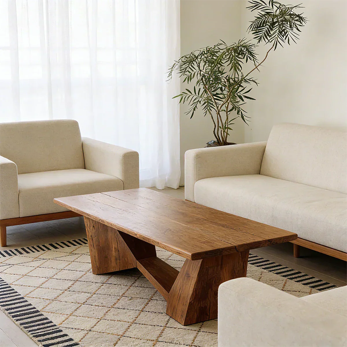 Minimalist Solid Wood Coffee Table – Natural Wood Slab Coffee Table - Rustirawood