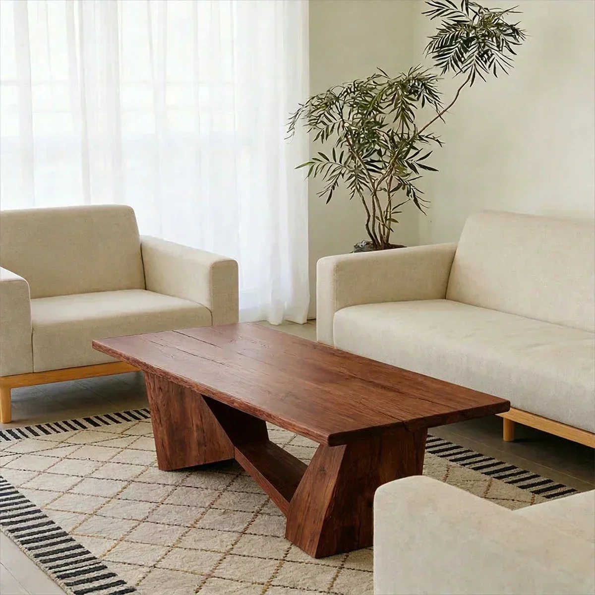 Minimalist Solid Wood Coffee Table – Natural Wood Slab Coffee Table - Rustirawood
